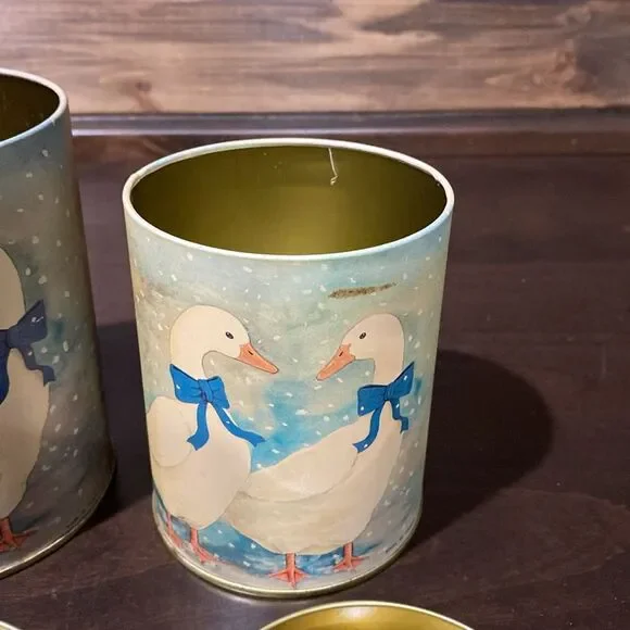 Vintage Nesting Blue Ribbon Duck Geese Metal Tin Canisters Set of 3 - Picture 8 of 10
